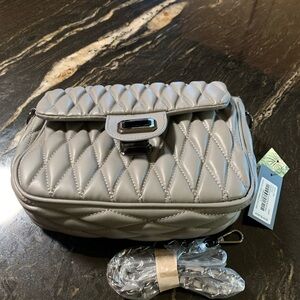 Badgley Mischka Quilted Silver Crossbody Bag